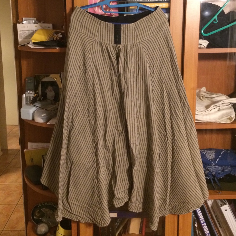 Anthropologie Beige Striped Layered Midi Skirt - Picture 2 of 3